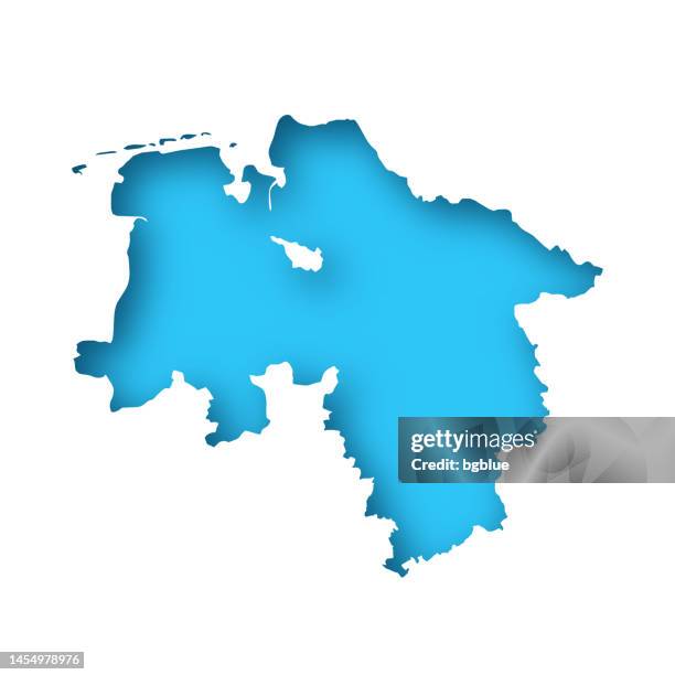 lower saxony map - white paper cut out on blue background - lower saxony stock illustrations