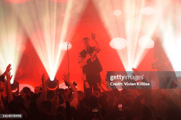 Mike Posner performs onstage during the Allstate Party at the Playoff, hosted by ESPN & CFP on January 07, 2023 in Los Angeles, California.