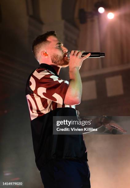 Mike Posner performs onstage during the Allstate Party at the Playoff, hosted by ESPN & CFP on January 07, 2023 in Los Angeles, California.