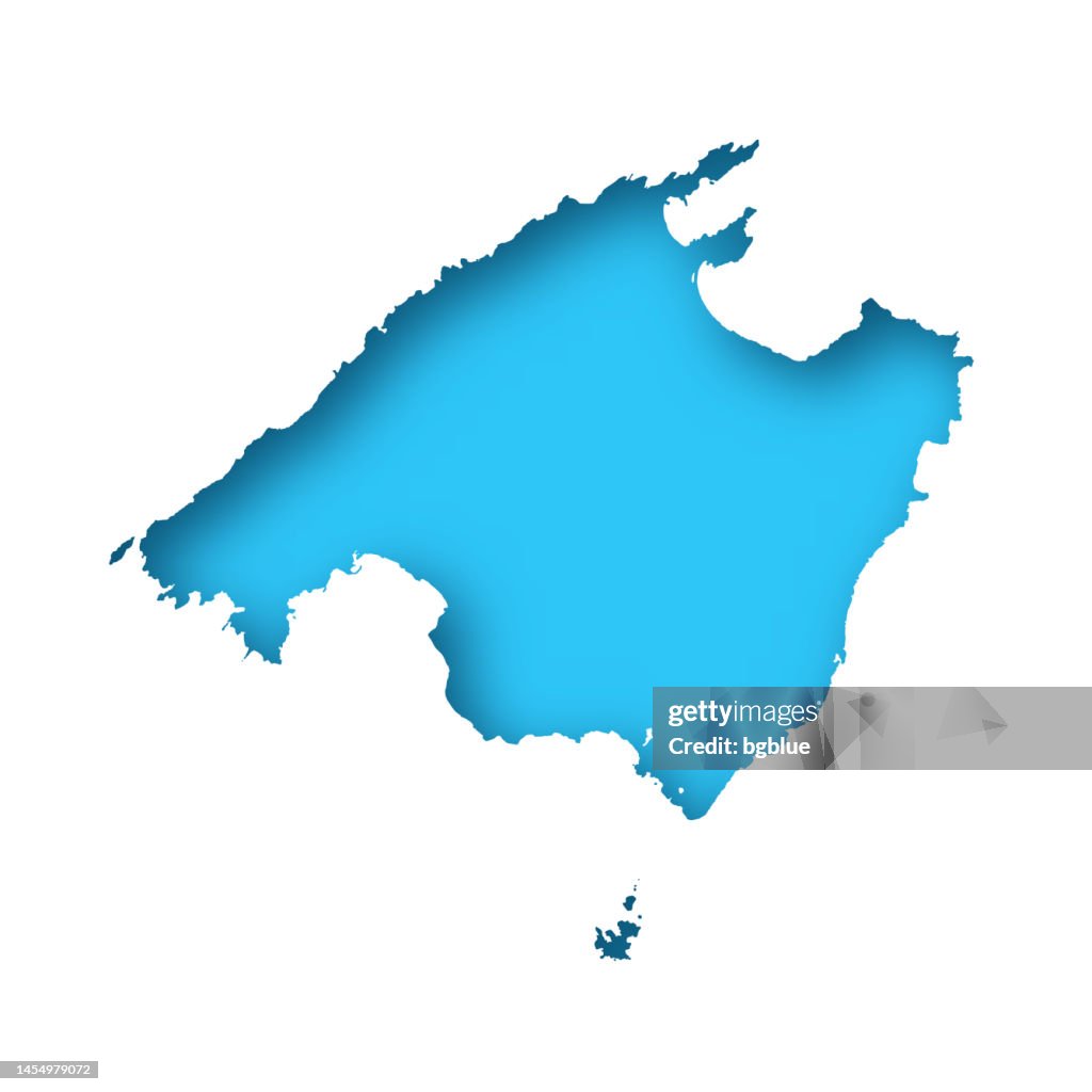 Majorca Vector Majorca Map White Paper Cut Out On Blue Background High-Res Vector ...