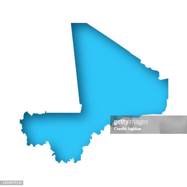 mali map - white paper cut out on blue background - mali stock illustrations