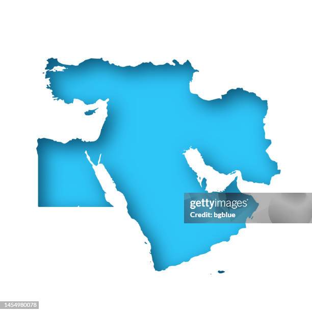 middle east map - white paper cut out on blue background - middle-east-map-blank stock illustrations