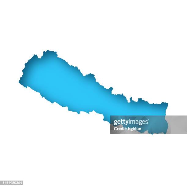 nepal map - white paper cut out on blue background - papercutting stock illustrations