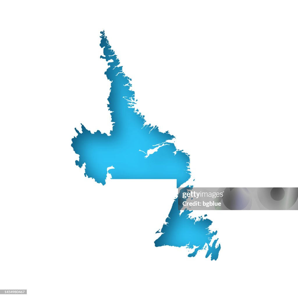 Labrador Map. Simple Newfoundland And Labrador Map White Paper Cut Out On Blue Background ...