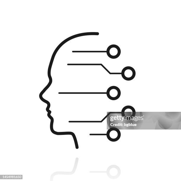 menschliches gesicht und leiterplatte. symbol mit reflexion auf weißem hintergrund - menschliches gesicht stock-grafiken, -clipart, -cartoons und -symbole