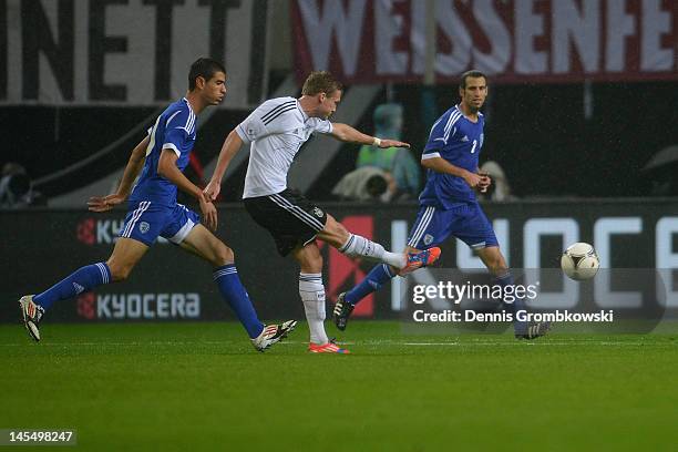 Andre Schuerrle of Germany scores his team's second goal during the International friendly match between Germany and Israel at Zentralstadion on May...