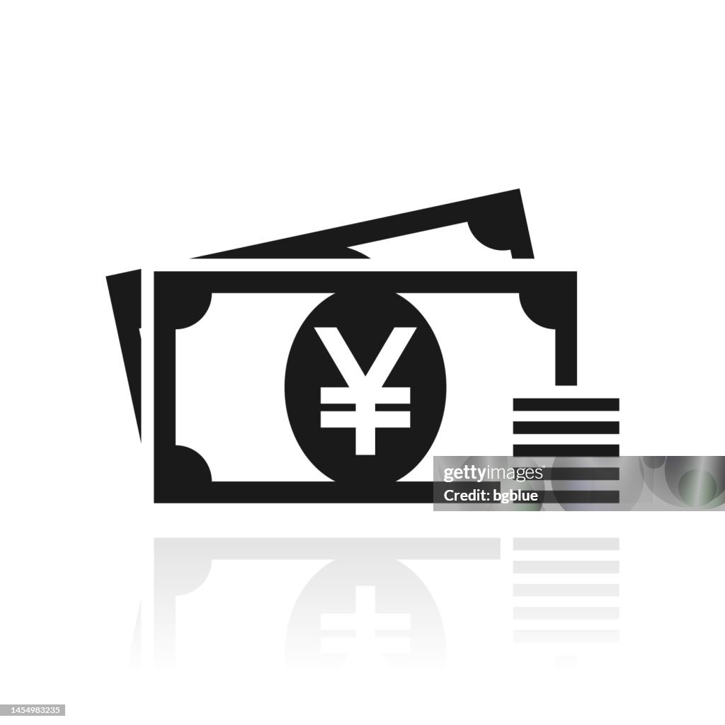 円 - 現金。白い背景に反射するアイコン
