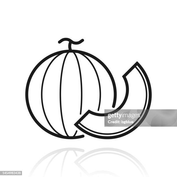 melon and slice. icon with reflection on white background - cut watermelon stock illustrations
