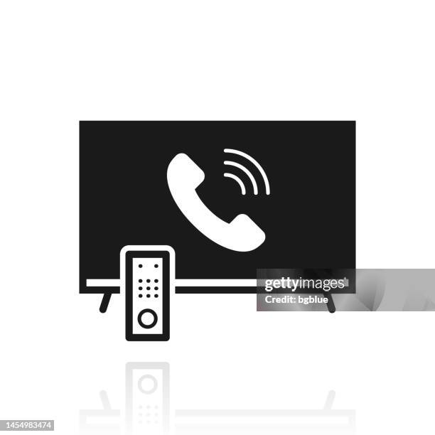 tv with incoming call. icon with reflection on white background - looking at screen reflection stock illustrations