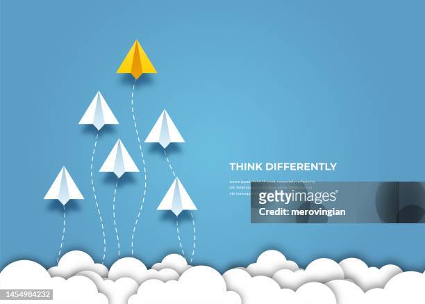 flying paper airplanes. think differently, leadership, trends, creative solution and unique way concept. be different - contrasts 幅插畫檔、美工圖案、卡通及圖標