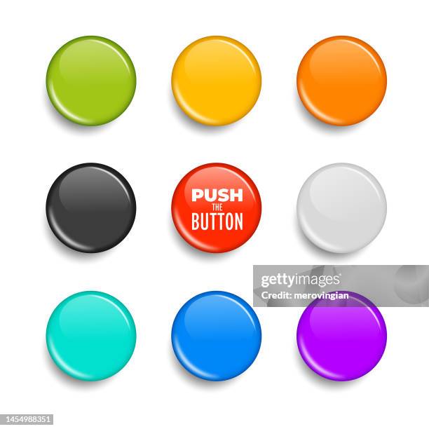 stockillustraties, clipart, cartoons en iconen met badge set - push button set - glass circle