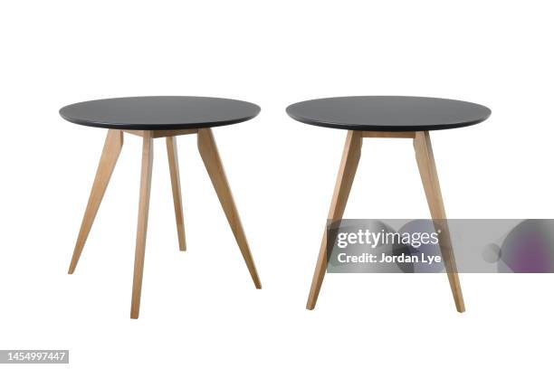 black round coffee table isolated on white background - mesa muebles fotografías e imágenes de stock