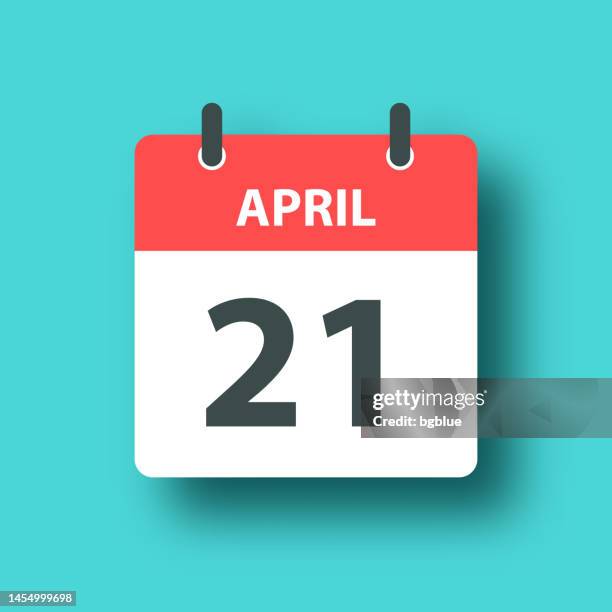 april 21 - daily calendar icon on blue green background with shadow - april stock illustrations