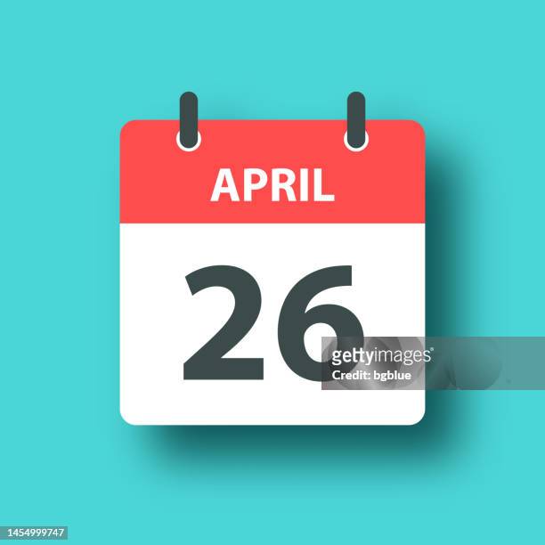 april 26 - daily calendar icon on blue green background with shadow - april 26 stock illustrations