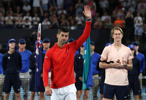 Novak Djokovic of Serbia mens champion after defeating Sebastian Korda of the USA during day eight of the 2023 Adelaide International at Memorial...
