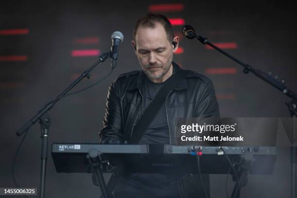 Iain Cook of the band CHVRCHES performs at Falls Festival on January 08, 2023 in Fremantle, Australia.