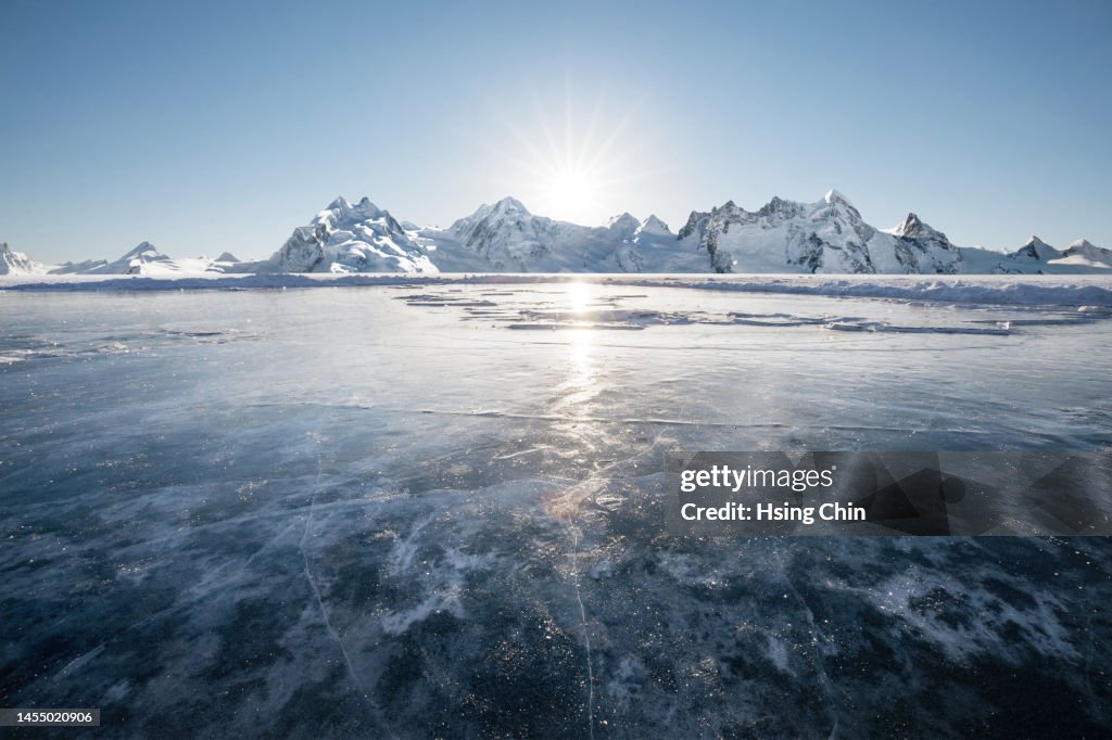 Frozen lakes and snow mountains