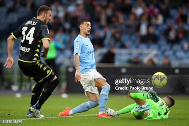 Mattia Zaccagni of SS Lazio scores the team's second goal during the Serie A match between SS Lazio and Empoli FC at Stadio Olimpico on January 08,...