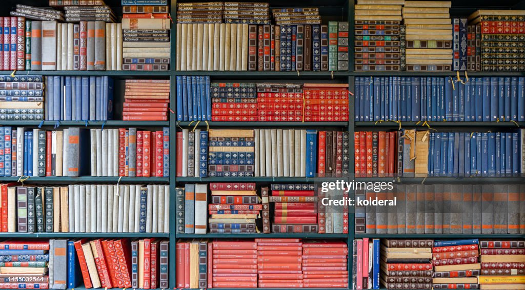 Books on shelves, full frame of the bookshelf