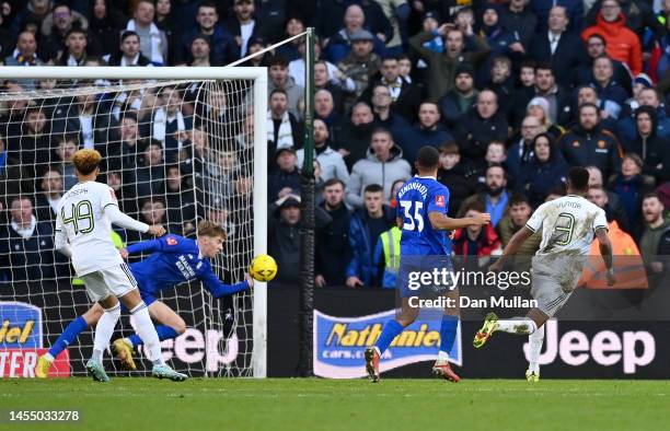 Joel Bagan of Cardiff City handles the ball leading to a penalty being awarded for Leeds United during the Emirates FA Cup Third Round match between...