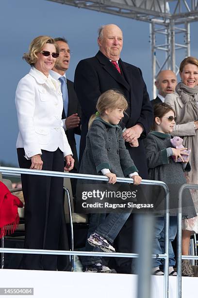 Queen Sonja of Norway, Leah Isadora Behn, King Harald V of Norway and Maud Angelica Behn celebrate King Harald and Queen Sonja of Norway's 75th...