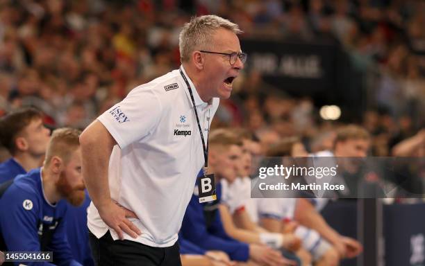 Gunnar Magnusson, head coach of Iceland rescta during the handball international friendly match between Germany and Iceland at ZAG-Arena on January...