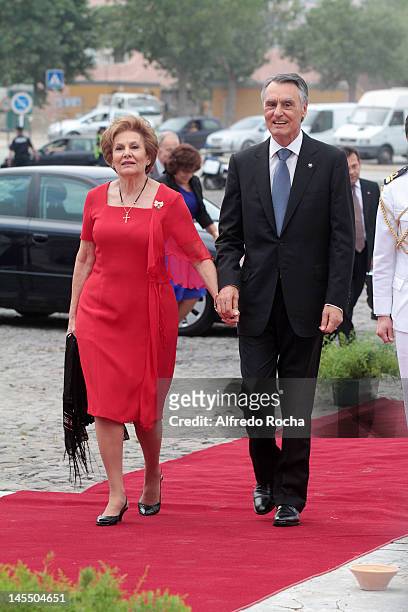 Maria Cavaco Silva and Anibal Cavaco Silva attend a Gala Dinner with Spanish Royals Prince Felipe of Spain and Princess Letizia of Spain at Queluz...