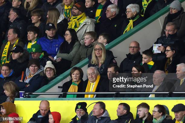 Norwich City Majority Shareholders Delia Smith and Michael Wynn-Jones look on during the Emirates FA Cup Third Round match between Norwich City and...