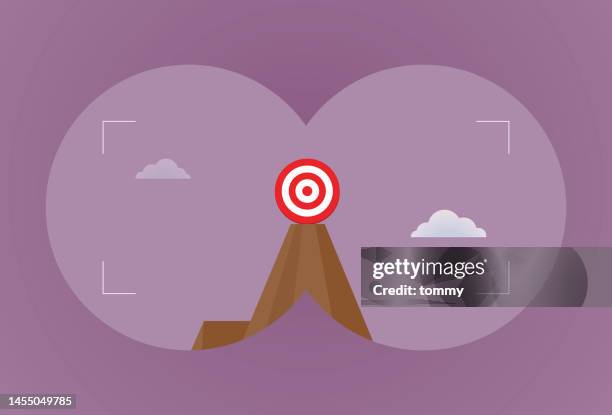 stockillustraties, clipart, cartoons en iconen met businessman uses binoculars to find a target - verrekijker