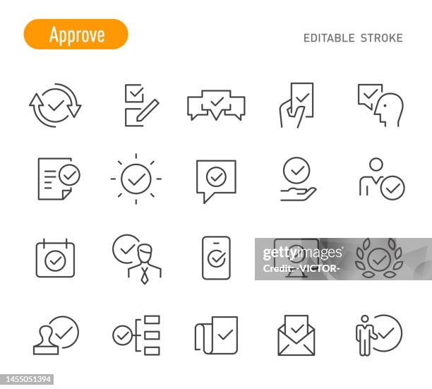 stockillustraties, clipart, cartoons en iconen met approve icons - line series - editable stroke - improvement ahead sign