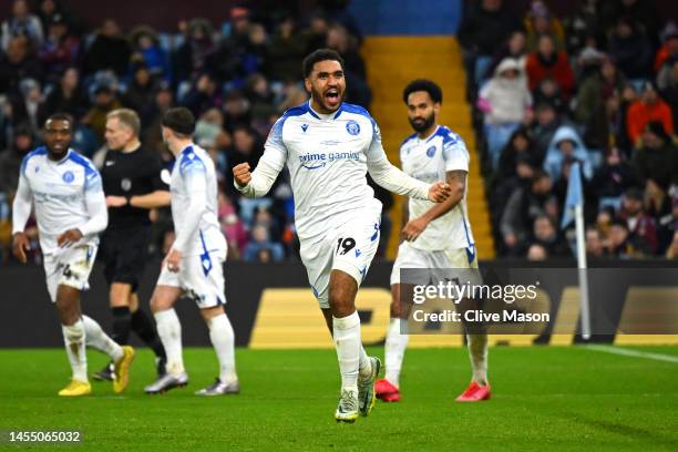 Jamie Reid of Stevenage celebrates after scoring the team's first goal during the Emirates FA Cup Third Round match between Aston Villa and Stevenage...