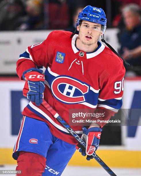 Anthony Richard of the Montreal Canadiens skates during warm-ups prior to the game against the St. Louis Blues at Centre Bell on January 7, 2023 in...