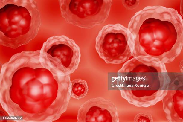 blood cells, cancer cells on red background. poisoning, infection concept. medicine and healthcare. 3d. - arteria fotografías e imágenes de stock