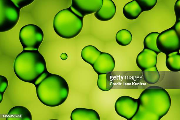 transparent green 3d molecules. digital generated image. - organic chemistry in laboratory fotografías e imágenes de stock
