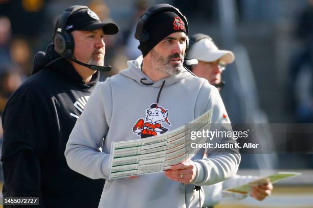 Head Coach Kevin Stefanski of the Cleveland Browns looks on during the first half of the game against the Pittsburgh Steelers at Acrisure Stadium on...