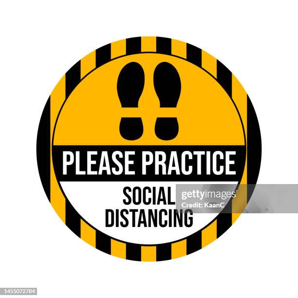 maintain social distancing. warning sign. wall, window or floor decal. covid-19 outbreak influenza as dangerous flu strain cases as a pandemic concept banner flat style illustration stock vector illustration - floor decal stock illustrations
