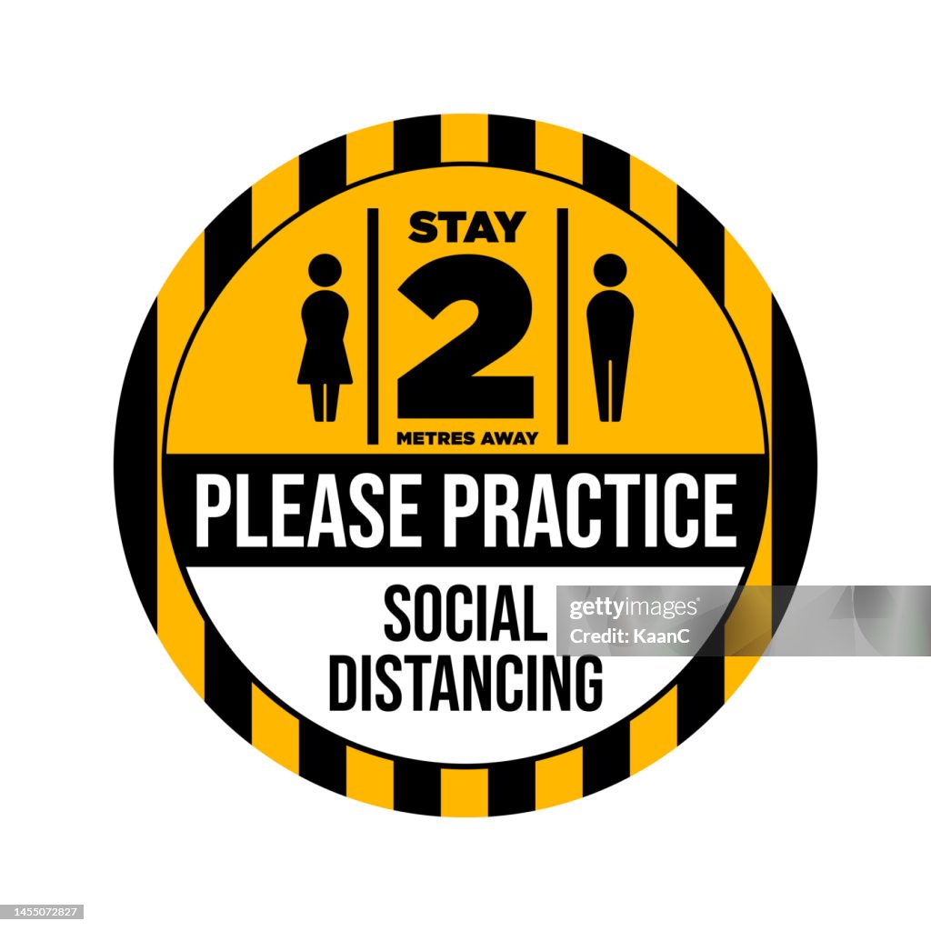 Maintain Social Distancing. Warning sign. Wall, Window or Floor Decal. COVID-19 outbreak influenza as dangerous flu strain cases as a pandemic concept banner flat style illustration stock vector illustration