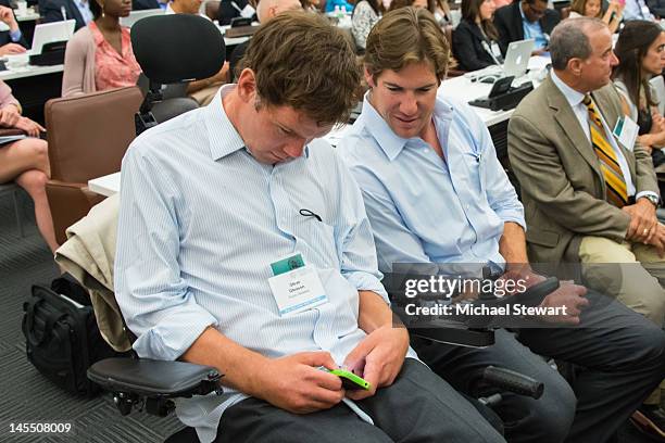Former NFL players Steve Gleason and Scott Fujita attend the 2012 United Nations Social Innovation Summit at United Nations on May 31, 2012 in New...