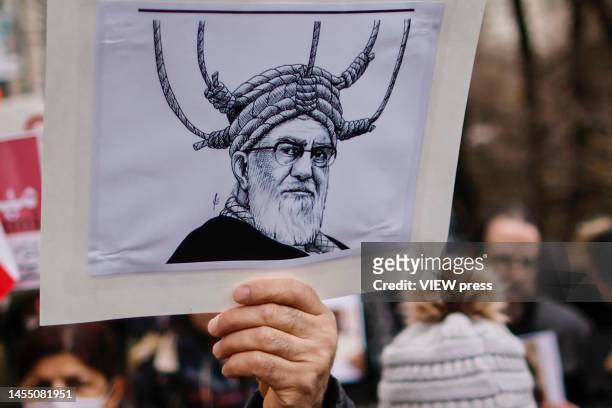 People take part in a march on January 8, 2023 in New York. People from Woman Life Freedom NYC and local Iranian activists march and protest, joining...
