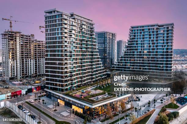 belgrade from a drone perspective - belgrade skyline stockfoto's en -beelden