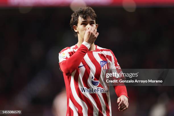 Joao Felix of Atletico Madrid reacts during the LaLiga Santander match between Atletico de Madrid and FC Barcelona at Civitas Metropolitano Stadium...