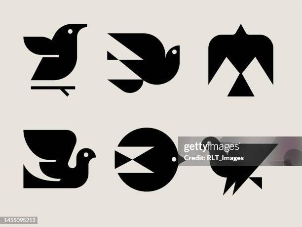 illustrazioni stock, clip art, cartoni animati e icone di tendenza di icone degli uccelli moderni della metà del secolo - colombe