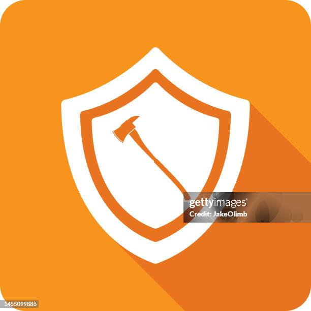 shield axe icon silhouette 1 - firefighter axe stock illustrations