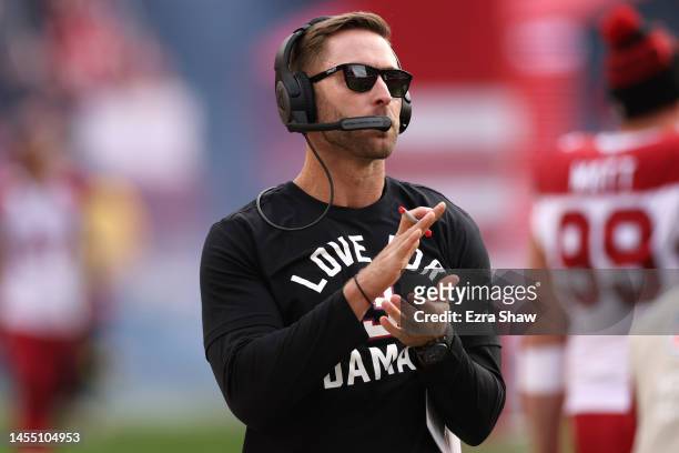 Head coach Kliff Kingsbury of the Arizona Cardinals reacts during the first half against the San Francisco 49ers at Levi's Stadium on January 08,...