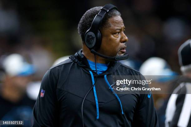 Ead coach Steve Wilks of the Carolina Panthers looks on during the second half against the New Orleans Saints at Caesars Superdome on January 08,...