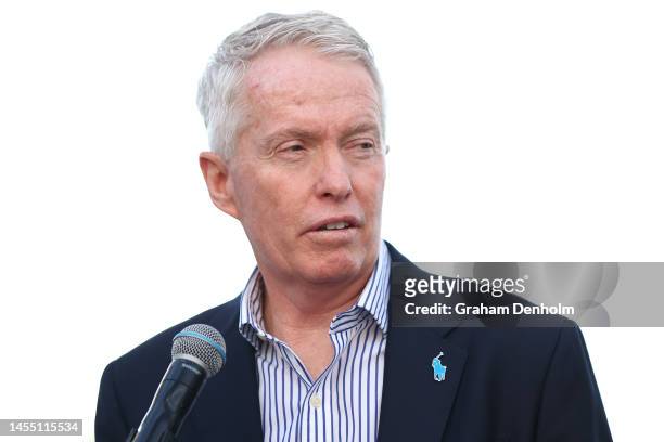 Australian Open Tournament Director Craig Tiley talks during a media conference ahead of the 2023 Australian Open at Melbourne Park on January 09,...
