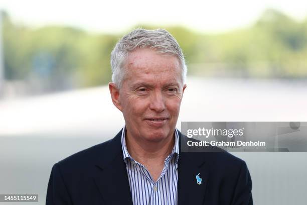 Australian Open Tournament Director Craig Tiley looks on during a media conference ahead of the 2023 Australian Open at Melbourne Park on January 09,...