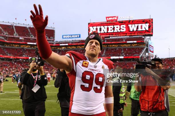 Watt of the Arizona Cardinals looks on after the game against the San Francisco 49ers at Levi's Stadium on January 08, 2023 in Santa Clara,...