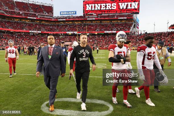 Head coach Kliff Kingsbury of the Arizona Cardinals walks off the field after the game against the San Francisco 49ers at Levi's Stadium on January...