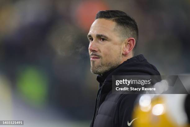 Head coach Matt LaFleur of the Green Bay Packers is seen on the field prior to the game against the Detroit Lions at Lambeau Field on January 08,...